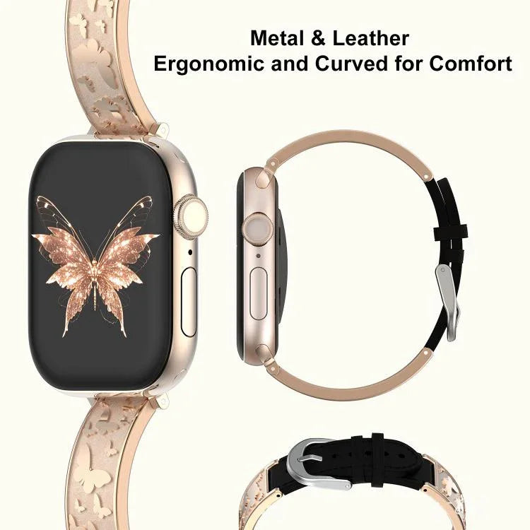 xDfind Butterfly Stainless Steel Hybrid Genuine Leather Watch Band, For Apple Watch 42 / 44 / 45 / 46 / 49mm, For Apple Watch 38 / 40 / 41 / S11 42mm