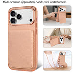 VIETAO Litchi Texture Wallet PU Phone Case with Lanyard, For iPhone 18 Pro, For iPhone 18 Pro Max, For iPhone 17 Pro Max, For iPhone 17 Pro