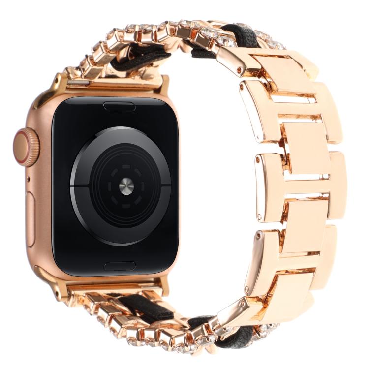 Diamond Vegan Leather Metal Watch Band, For Apple Watch 46mm / 49mm / 45mm / 44mm, For Apple Watch 42mm / 41mm / 40mm / 38mm