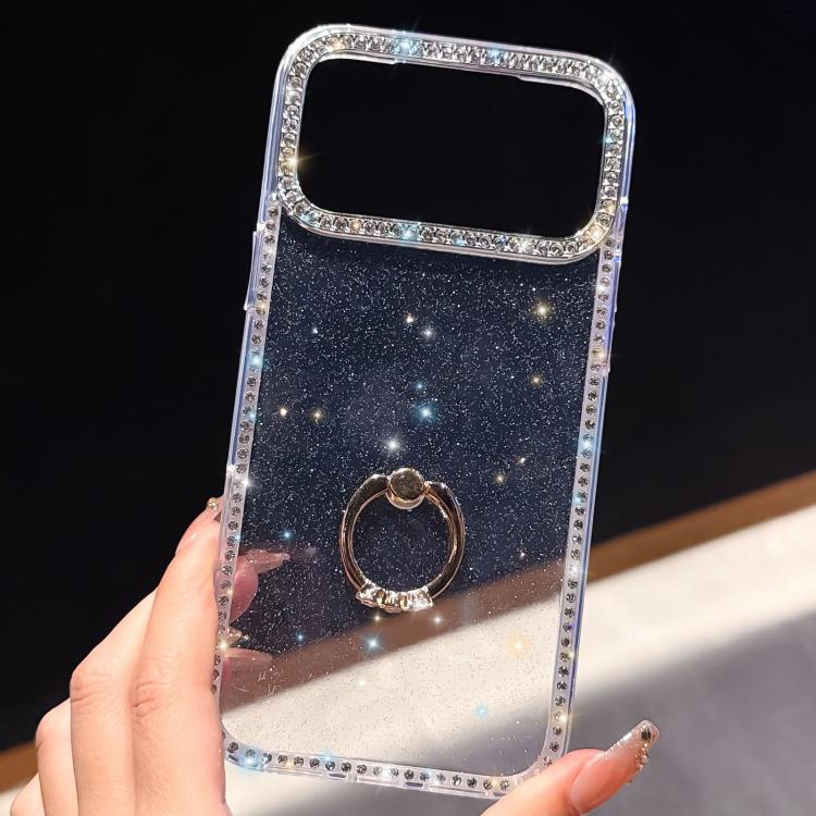 Rhinestone Ring Holder Dual-side IMD PC Hybrid TPU Phone Case, For iPhone 17 Pro Max, For iPhone 17 Pro, For iPhone 17, For iPhone Air, For iPhone 16 Pro Max, For iPhone 16 Pro, For iPhone 16 Plus, For iPhone 16