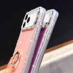 Rhinestone Ring Holder Dual-side IMD PC Hybrid TPU Phone Case, For iPhone 17 Pro Max, For iPhone 17 Pro, For iPhone 17, For iPhone Air, For iPhone 16 Pro Max, For iPhone 16 Pro, For iPhone 16 Plus, For iPhone 16
