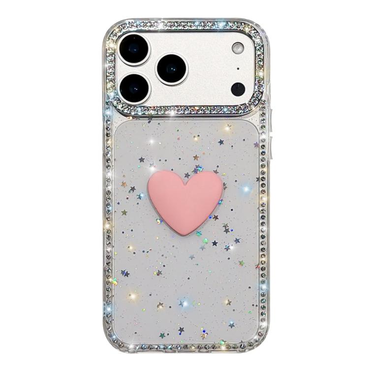 Flash Rhinestone Double-sided IMD Love Heart Phone Case, For iPhone 17e / 16e, For iPhone 17 Pro Max, For iPhone 17 Pro, For iPhone 17, For iPhone Air