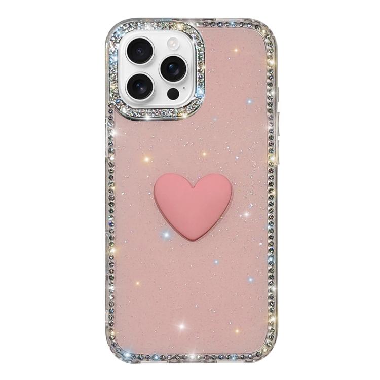 Flash Rhinestone Double-sided IMD Love Heart Phone Case, For iPhone 16 Pro Max, For iPhone 16 Pro, For iPhone 16 Plus, For iPhone 16, For iPhone 15 Pro Max