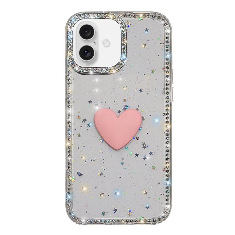 Flash Rhinestone Double-sided IMD Love Heart Phone Case, For iPhone 16 Pro Max, For iPhone 16 Pro, For iPhone 16 Plus, For iPhone 16, For iPhone 15 Pro Max