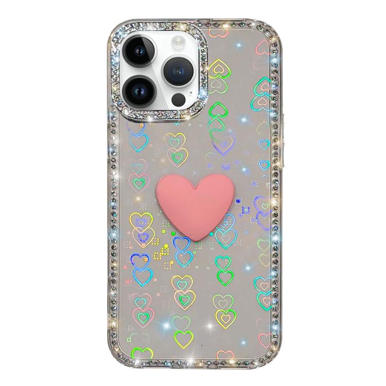 Flash Rhinestone Double-sided IMD Love Heart Phone Case, For iPhone 16 Pro Max, For iPhone 16 Pro, For iPhone 16 Plus, For iPhone 16, For iPhone 15 Pro Max
