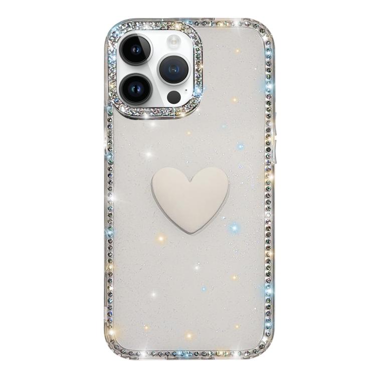 Flash Rhinestone Double-sided IMD Love Heart Phone Case, For iPhone 16 Pro Max, For iPhone 16 Pro, For iPhone 16 Plus, For iPhone 16, For iPhone 15 Pro Max
