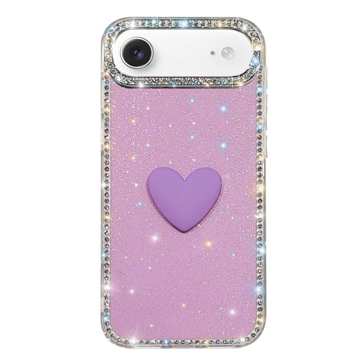 Flash Rhinestone Double-sided IMD Love Heart Phone Case, For iPhone 17e / 16e, For iPhone 17 Pro Max, For iPhone 17 Pro, For iPhone 17, For iPhone Air