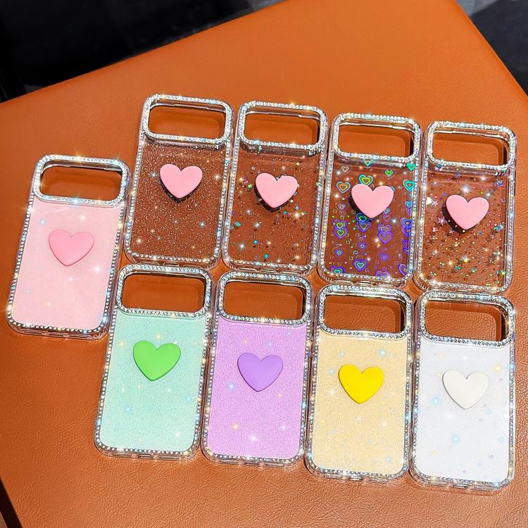 Flash Rhinestone Double-sided IMD Love Heart Phone Case, For iPhone 16 Pro Max, For iPhone 16 Pro, For iPhone 16 Plus, For iPhone 16, For iPhone 15 Pro Max