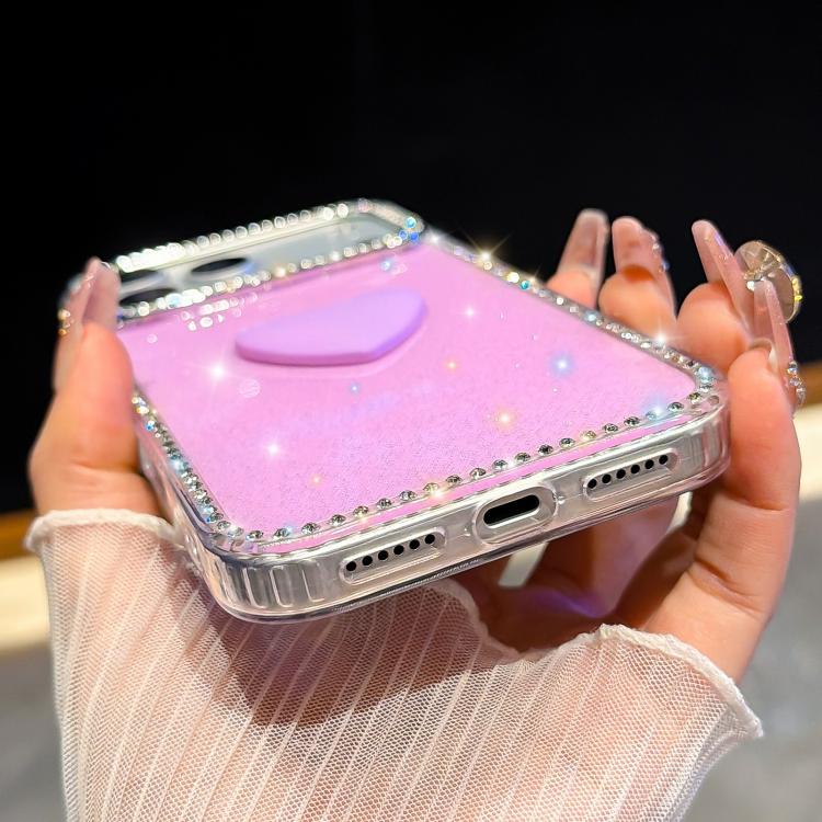 Flash Rhinestone Double-sided IMD Love Heart Phone Case, For iPhone 16 Pro Max, For iPhone 16 Pro, For iPhone 16 Plus, For iPhone 16, For iPhone 15 Pro Max