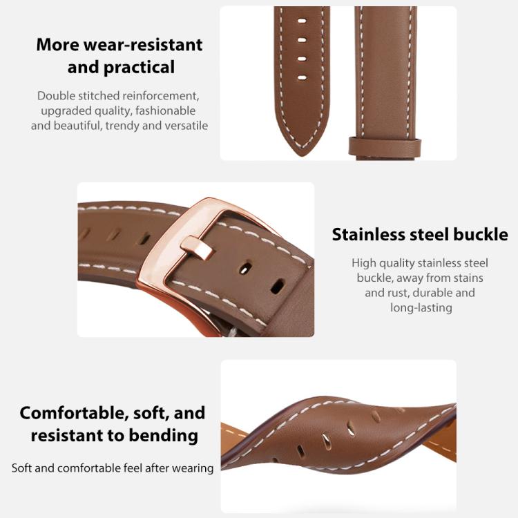 xDfind Flat Head Rose Gold Buckle Black Shark Fine Grain Vegan Leather Watch Band, 18mm, 20mm
