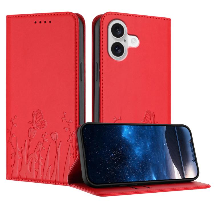 Tulips Butterfly Pattern Magnetic Vegan Leather Phone Case, For iPhone 17e / 16e, For iPhone 17 Pro Max, For iPhone 17 Pro, For iPhone 17