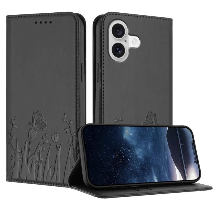 Tulips Butterfly Pattern Magnetic Vegan Leather Phone Case, For iPhone 17e / 16e, For iPhone 17 Pro Max, For iPhone 17 Pro, For iPhone 17