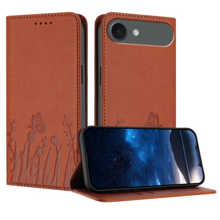 Tulips Butterfly Pattern Magnetic Vegan Leather Phone Case, For iPhone Air, For iPhone 16 Pro Max, For iPhone 16 Pro, For iPhone 16 Plus