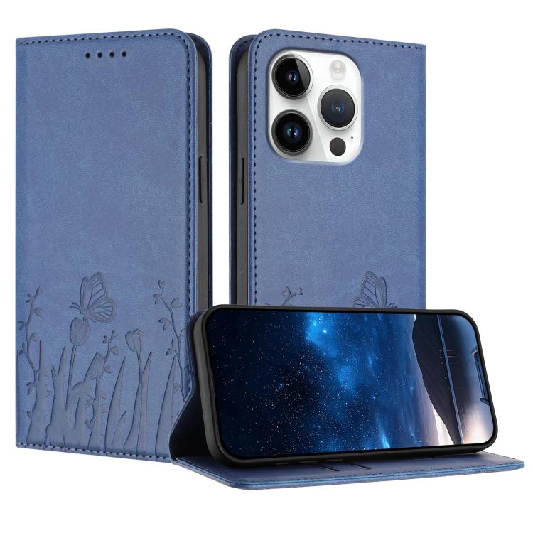Tulips Butterfly Pattern Magnetic Vegan Leather Phone Case, For iPhone Air, For iPhone 16 Pro Max, For iPhone 16 Pro, For iPhone 16 Plus