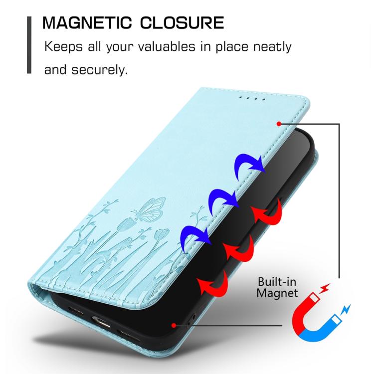 Tulips Butterfly Pattern Magnetic Vegan Leather Phone Case, For iPhone 15, For iPhone 14 Plus, For iPhone 14, For iPhone 14 Pro