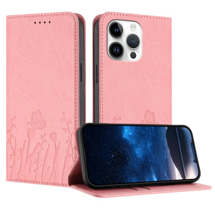 Tulips Butterfly Pattern Magnetic Vegan Leather Phone Case, For iPhone 14 Pro Max, For iPhone SE 2022 / SE 2020 / 7 / 8, For iPhone 13 Pro Max, For iPhone 13 Pro