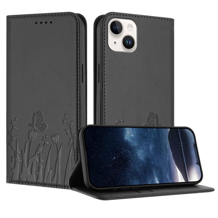Tulips Butterfly Pattern Magnetic Vegan Leather Phone Case, For iPhone 15, For iPhone 14 Plus, For iPhone 14, For iPhone 14 Pro