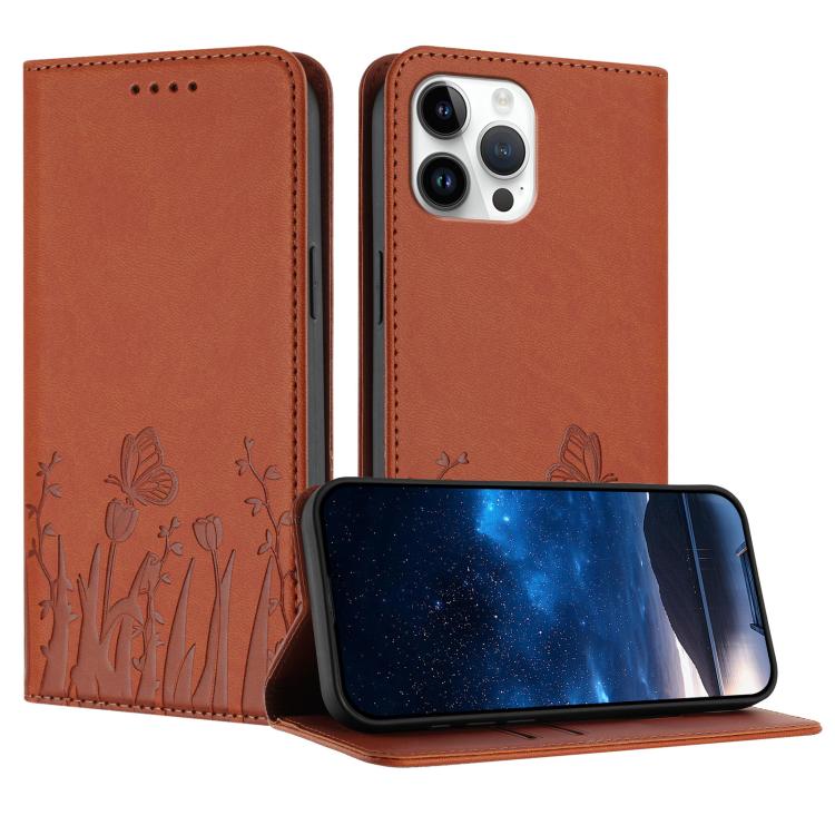 Tulips Butterfly Pattern Magnetic Vegan Leather Phone Case, For iPhone 13, For iPhone 13 mini, For iPhone 12 / 12 Pro, For iPhone 12 Pro Max