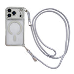 Rhinestone Clear Acrylic Electroplated Magnetic Phone Case with Right-Side Crossbody Lanyard, For iPhone 17 Pro Max, For iPhone 17 Pro, For iPhone 17, For iPhone Air, For iPhone 16 Pro Max, For iPhone 16 Pro, For iPhone 16 Plus, For iPhone 16          ...