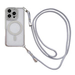 Rhinestone Clear Acrylic Electroplated Magnetic Phone Case with Right-Side Crossbody Lanyard, For iPhone 17 Pro Max, For iPhone 17 Pro, For iPhone 17, For iPhone Air, For iPhone 16 Pro Max, For iPhone 16 Pro, For iPhone 16 Plus, For iPhone 16          ...