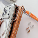 Rhinestone Clear Acrylic Electroplated Magnetic Phone Case with Right-Side Crossbody Lanyard, For iPhone 17 Pro Max, For iPhone 17 Pro, For iPhone 17, For iPhone Air, For iPhone 16 Pro Max, For iPhone 16 Pro, For iPhone 16 Plus, For iPhone 16          ...