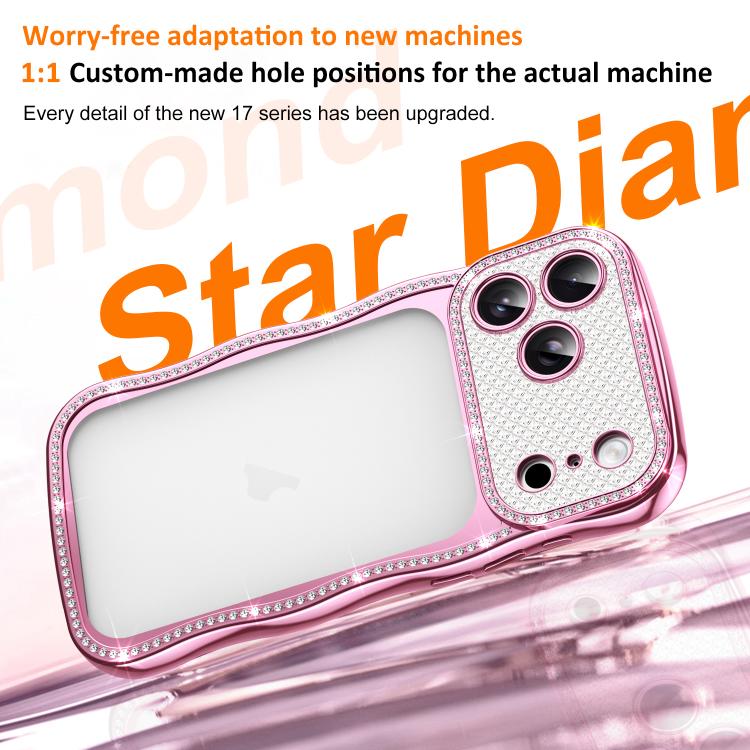 Wave Twisting Star Diamond Shockproof Electroplate TPU Phone Case, For iPhone 17 Pro Max, For iPhone 17 Pro, For iPhone 17, For iPhone 16 Pro Max, For iPhone 16 Pro, For iPhone 16