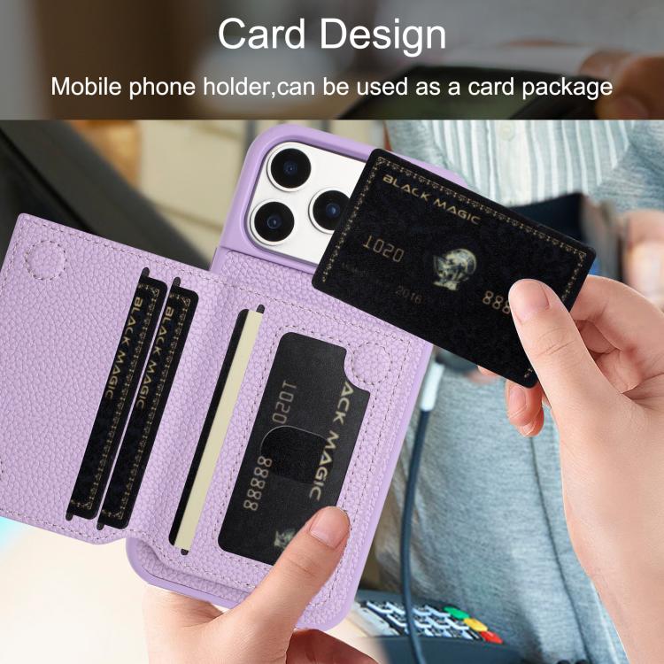 Litchi Pattern Magnetic Card Bag Holder Phone Case, For iPhone 17 Pro Max, For iPhone 17 Pro