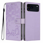 Tree Cat Embossed Flip Vegan Leather Phone Case, For iPhone 17e / 16e, For iPhone 17 Pro Max, For iPhone 17 Pro, For iPhone 17, For iPhone Air, For iPhone 16 Pro Max