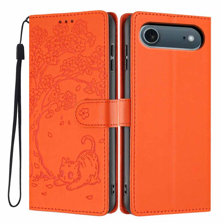 Tree Cat Embossed Flip Vegan Leather Phone Case, For iPhone 17e / 16e, For iPhone 17 Pro Max, For iPhone 17 Pro, For iPhone 17, For iPhone Air, For iPhone 16 Pro Max