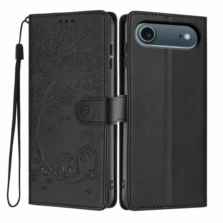 Tree Cat Embossed Flip Vegan Leather Phone Case, For iPhone 17e / 16e, For iPhone 17 Pro Max, For iPhone 17 Pro, For iPhone 17, For iPhone Air, For iPhone 16 Pro Max