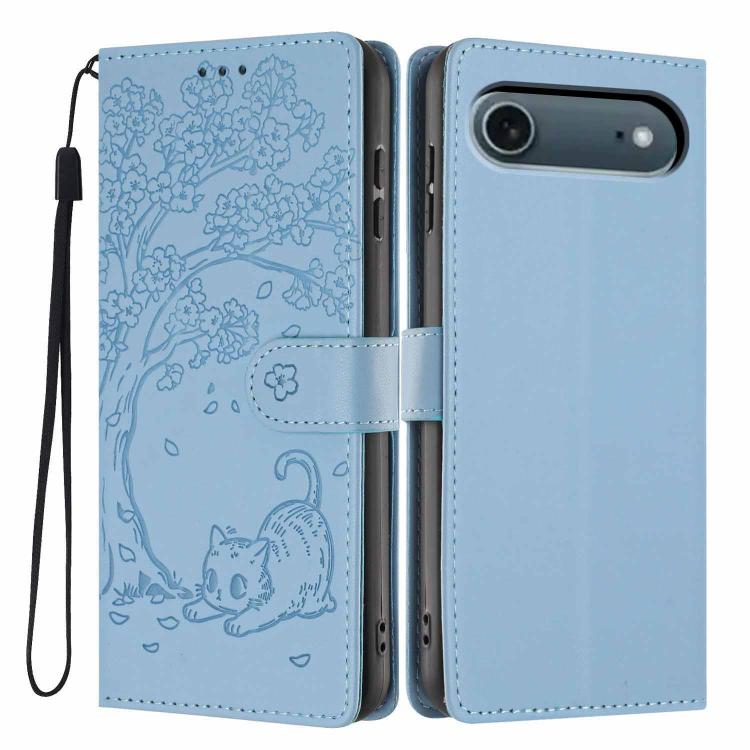 Tree Cat Embossed Flip Vegan Leather Phone Case, For iPhone 17e / 16e, For iPhone 17 Pro Max, For iPhone 17 Pro, For iPhone 17, For iPhone Air, For iPhone 16 Pro Max