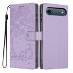 Tree Cat Embossed Flip Vegan Leather Phone Case, For iPhone 17e / 16e, For iPhone 17 Pro Max, For iPhone 17 Pro, For iPhone 17, For iPhone Air, For iPhone 16 Pro Max