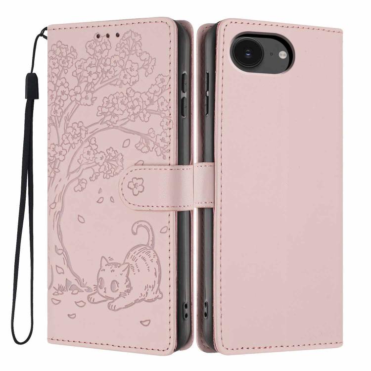 Tree Cat Embossed Flip Vegan Leather Phone Case, For iPhone 17e / 16e, For iPhone 17 Pro Max, For iPhone 17 Pro, For iPhone 17, For iPhone Air, For iPhone 16 Pro Max