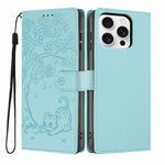 Tree Cat Embossed Flip Vegan Leather Phone Case, For iPhone 17e / 16e, For iPhone 17 Pro Max, For iPhone 17 Pro, For iPhone 17, For iPhone Air, For iPhone 16 Pro Max