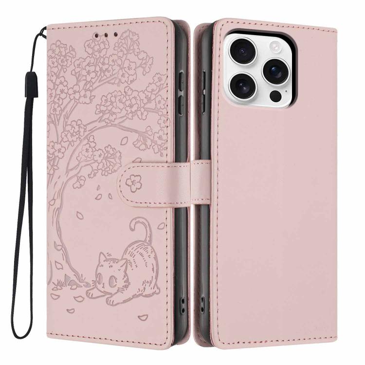 Tree Cat Embossed Flip Vegan Leather Phone Case, For iPhone 17e / 16e, For iPhone 17 Pro Max, For iPhone 17 Pro, For iPhone 17, For iPhone Air, For iPhone 16 Pro Max