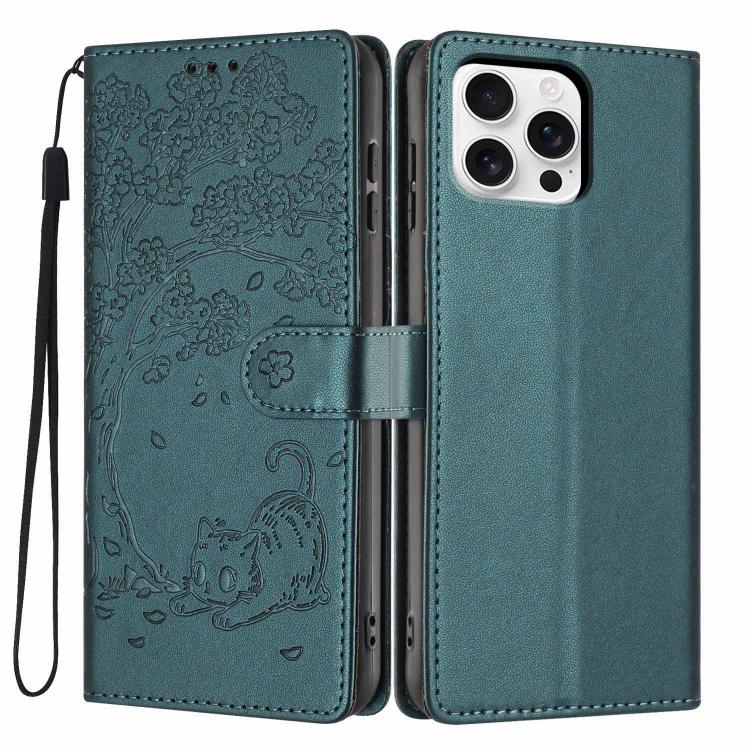 Tree Cat Embossed Flip Vegan Leather Phone Case, For iPhone Air, For iPhone 16 Pro Max, For iPhone 16 Pro, For iPhone 16 Plus, For iPhone 16, For iPhone 15 Pro Max
