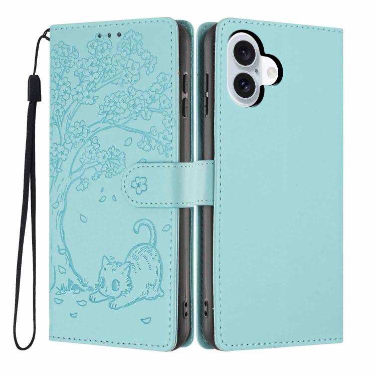Tree Cat Embossed Flip Vegan Leather Phone Case, For iPhone 16 Pro, For iPhone 16 Plus, For iPhone 16, For iPhone 15 Pro Max, For iPhone 15 Pro, For iPhone 15 Plus