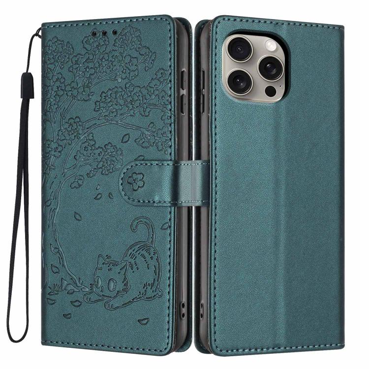 Tree Cat Embossed Flip Vegan Leather Phone Case, For iPhone 15 Pro, For iPhone 15 Plus, For iPhone 15, For iPhone 14 Plus, For iPhone 14, For iPhone 14 Pro