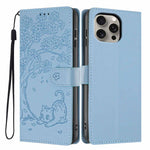 Tree Cat Embossed Flip Vegan Leather Phone Case, For iPhone 16 Pro, For iPhone 16 Plus, For iPhone 16, For iPhone 15 Pro Max, For iPhone 15 Pro, For iPhone 15 Plus