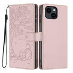 Tree Cat Embossed Flip Vegan Leather Phone Case, For iPhone 16 Pro, For iPhone 16 Plus, For iPhone 16, For iPhone 15 Pro Max, For iPhone 15 Pro, For iPhone 15 Plus