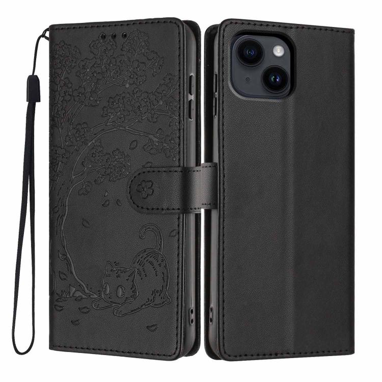 Tree Cat Embossed Flip Vegan Leather Phone Case, For iPhone 16 Pro, For iPhone 16 Plus, For iPhone 16, For iPhone 15 Pro Max, For iPhone 15 Pro, For iPhone 15 Plus