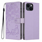 Tree Cat Embossed Flip Vegan Leather Phone Case, For iPhone 15 Pro, For iPhone 15 Plus, For iPhone 15, For iPhone 14 Plus, For iPhone 14, For iPhone 14 Pro