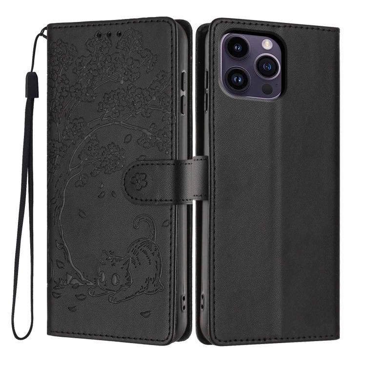 Tree Cat Embossed Flip Vegan Leather Phone Case, For iPhone 15, For iPhone 14 Plus, For iPhone 14, For iPhone 14 Pro, For iPhone 14 Pro Max, For iPhone 13 Pro Max
