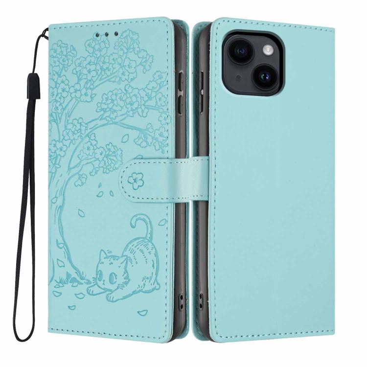 Tree Cat Embossed Flip Vegan Leather Phone Case, For iPhone 13 Pro, For iPhone 13, For iPhone 12 Pro Max, For iPhone 12 / 12 Pro, For iPhone 11 Pro Max, For iPhone 11