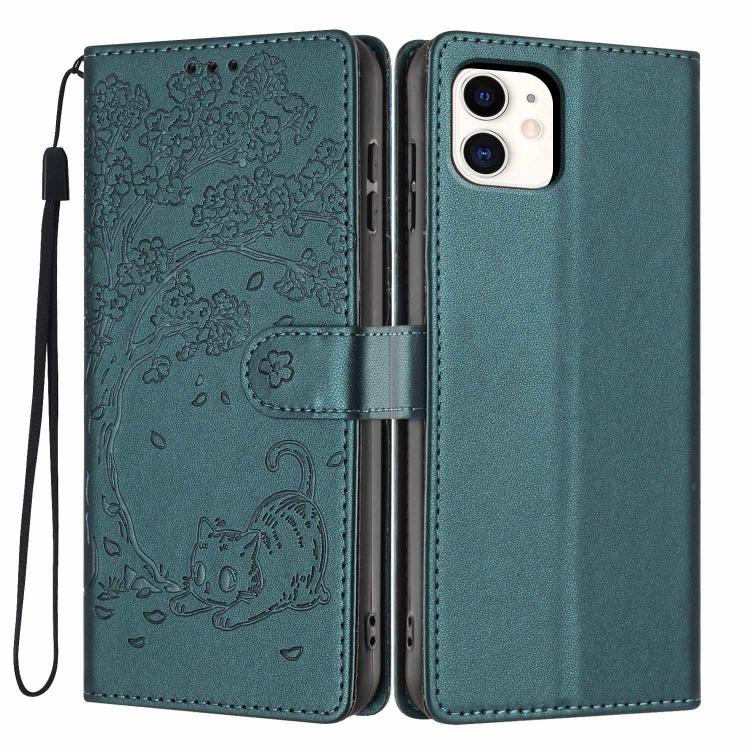 Tree Cat Embossed Flip Vegan Leather Phone Case, For iPhone 11 Pro Max, For iPhone 11, For iPhone 11 Pro
