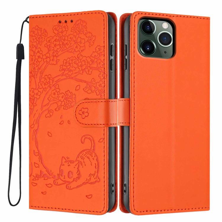 Tree Cat Embossed Flip Vegan Leather Phone Case, For iPhone 11 Pro