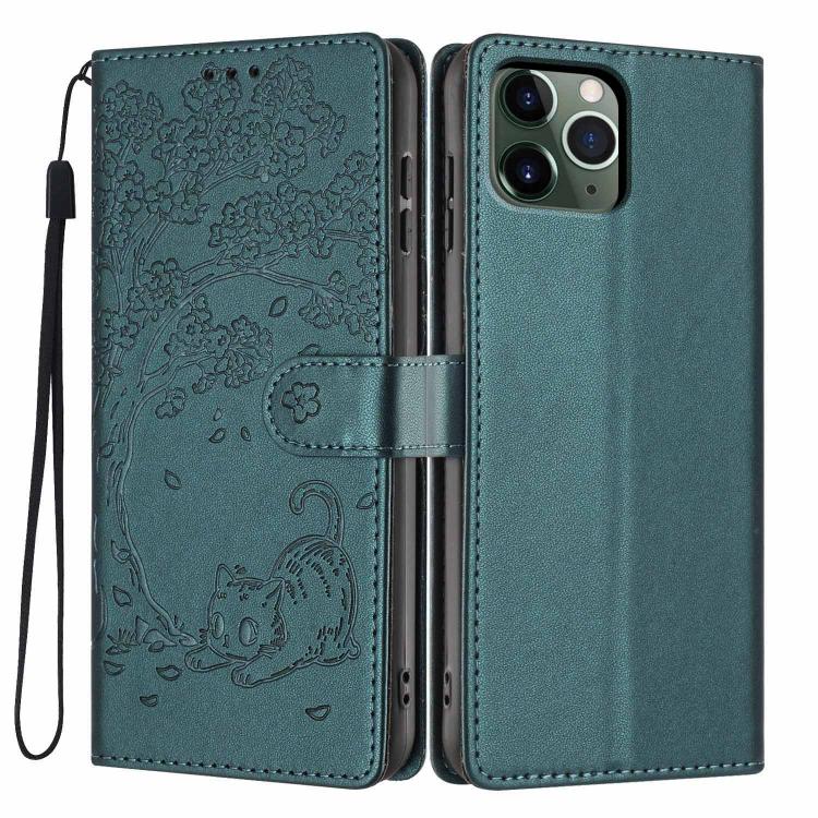 Tree Cat Embossed Flip Vegan Leather Phone Case, For iPhone 11 Pro