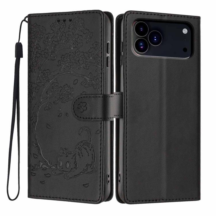 Tree Cat Embossed Flip Vegan Leather Phone Case, For iPhone 18 Pro, For iPhone 18 Pro Max, For iPhone 17e / 16e, For iPhone 17 Pro Max, For iPhone 17 Pro, For iPhone 17