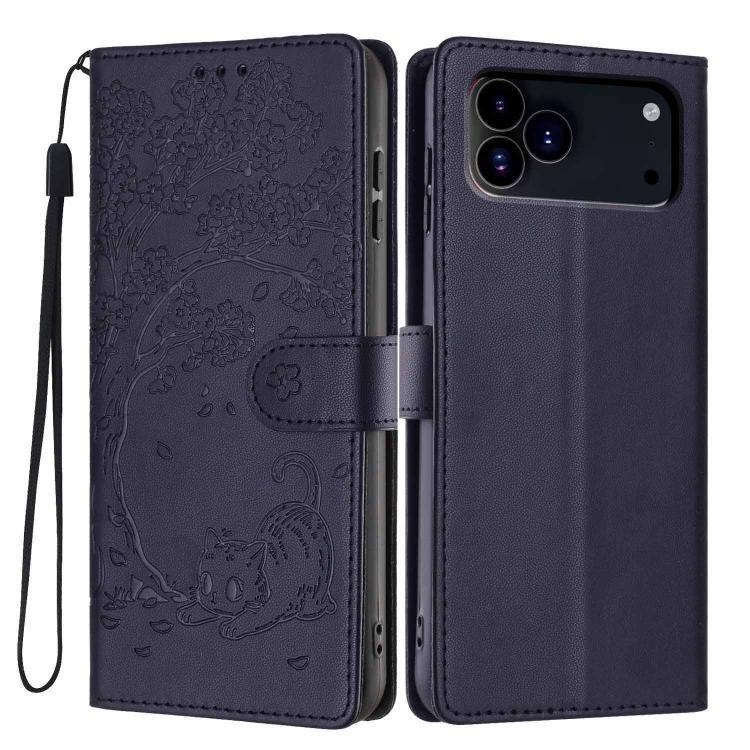 Tree Cat Embossed Flip Vegan Leather Phone Case, For iPhone 18 Pro, For iPhone 18 Pro Max, For iPhone 17e / 16e, For iPhone 17 Pro Max, For iPhone 17 Pro, For iPhone 17