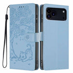 Tree Cat Embossed Flip Vegan Leather Phone Case, For iPhone 18 Pro, For iPhone 18 Pro Max, For iPhone 17e / 16e, For iPhone 17 Pro Max, For iPhone 17 Pro, For iPhone 17